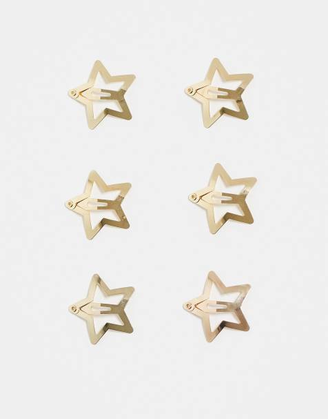 Pieces 6 pack star hair clips in gold - view 1