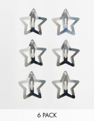 Pieces 6 pack star hair clips in silver - view 1