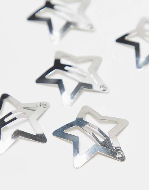 Pieces 6 pack star hair clips in silver, 2 of 4