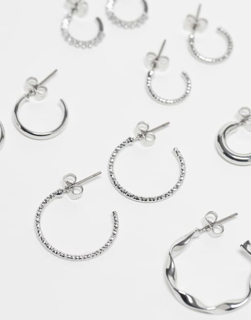 Pieces – 6er-Pack Ohrringe in Silberoptik mit verschiedenen Designs, 2 von 3
