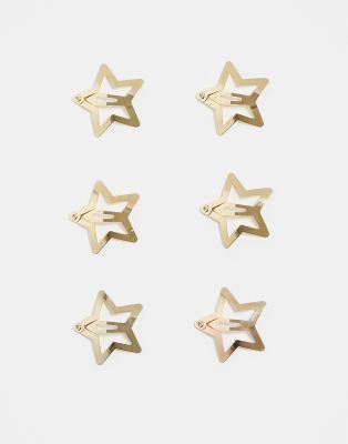 Pieces - 6er-Pack sternförmige Haarspangen in Goldoptik-Goldfarben