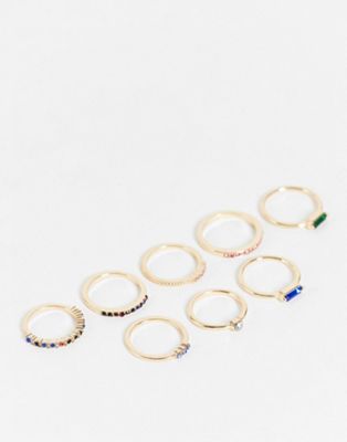 Pieces 8 pack diamante stacking rings in multi