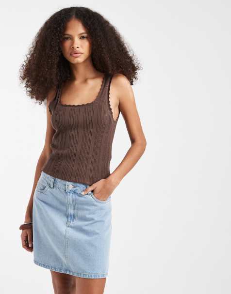 PIECES a-line mini skirt in light blue denim - view 1