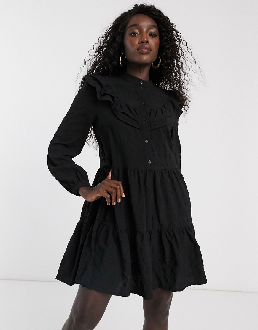 Pieces - Aangerimpelde jurk met gelaagde rok in zwart