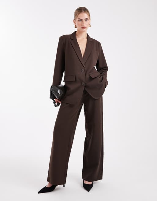 Pieces - Abito coordinato sartoriale con blazer oversize e pantaloni marrone cioccolato