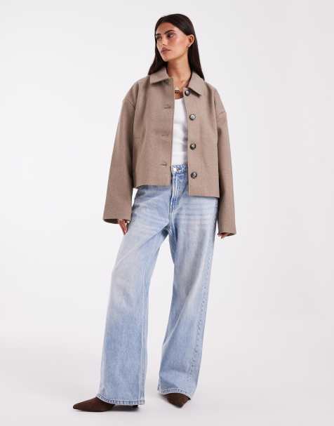 Pieces - abrigo corto formal efecto lana en beige jaspeado - view 1