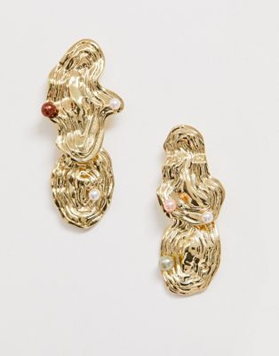 Pieces – Abstrakt utsmyckat hängande örhänge-Guld