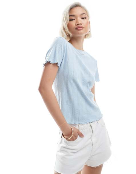 Pieces - Ajourgebreid baby-T-shirt met interlock-naden in lichtblauw - view 1