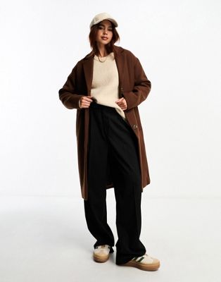 Pieces Alice wool blend coat in brown - ASOS Price Checker