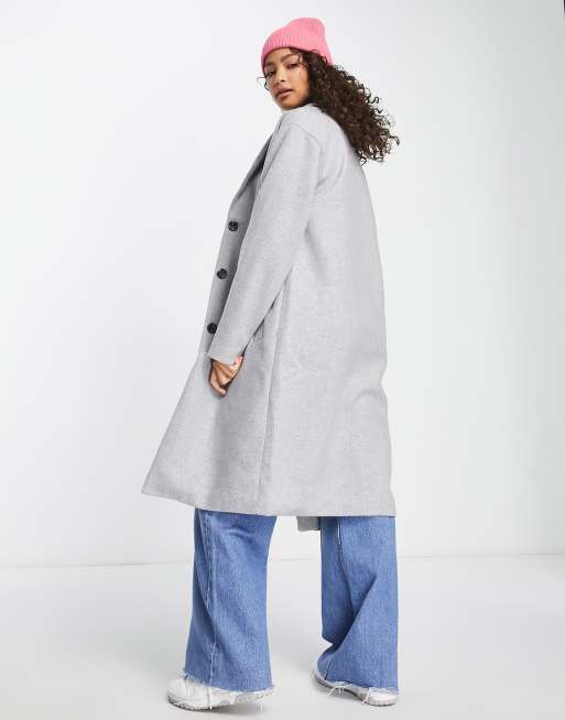 Pieces Alice wool blend coat in light grey melange