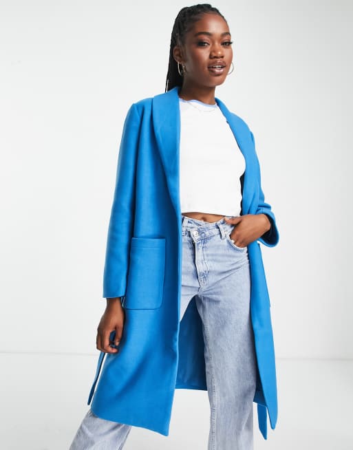 Blue belted wool clearance coat