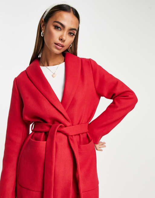 Red belted wool sales coat