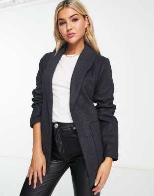 Pieces Pieces alicia tie waist blazer in charcoal-Grey