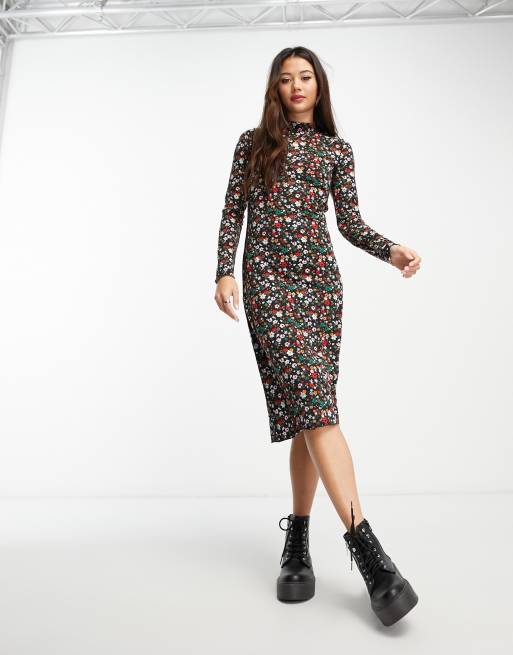 Pieces alison turtleneck top in black floral print