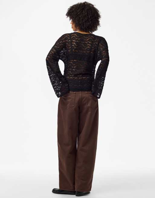 Pieces Alli Jersey-Oberteil mit Rundhalsausschnitt, langärmelig, in Schwarz, 2 von 7