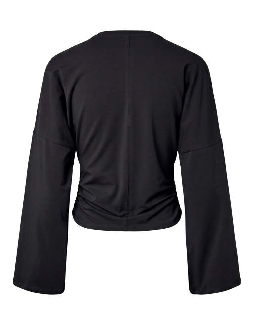Pieces Alli jersey top met ronde hals en lange mouwen in zwart, 7 van 7