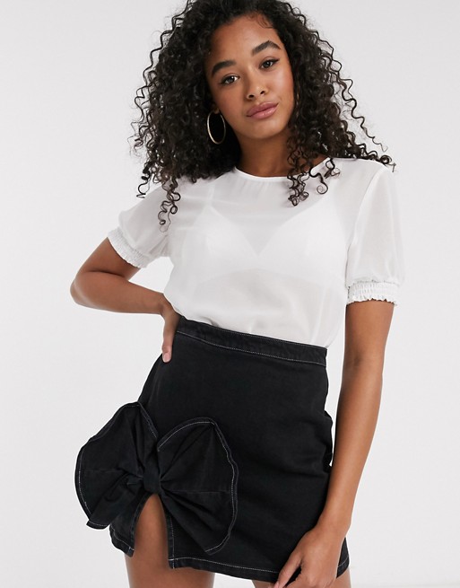 Pieces Amalie puff sleeve mesh top