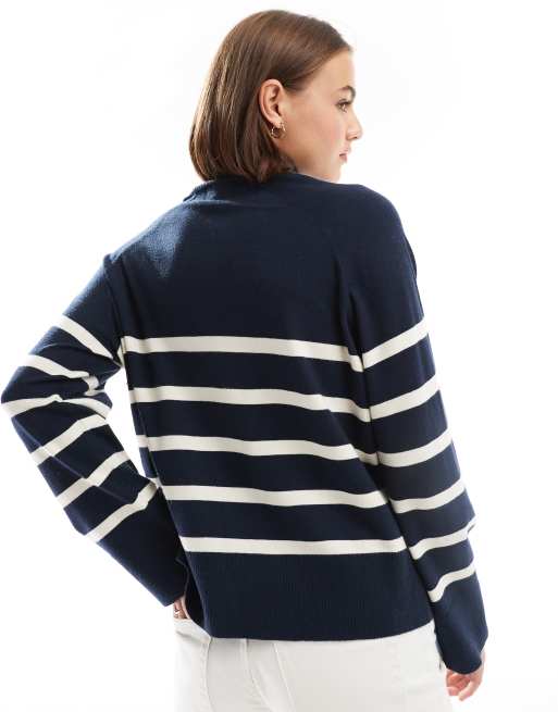 Pieces Amelia Pull col roulé à rayures Bleu marine et blanc