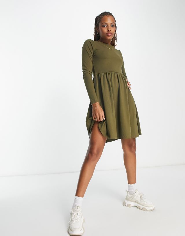 Pieces - anga long sleeve dress in khaki