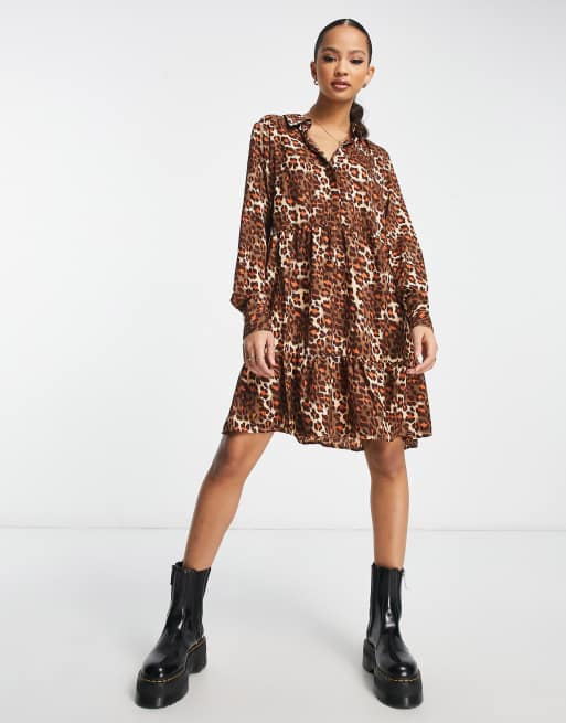 Pieces animal print mini dress in brown | ASOS