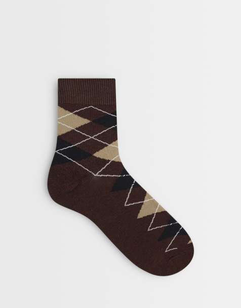 Pieces argyle ankle socks in chocolate brown - view 1