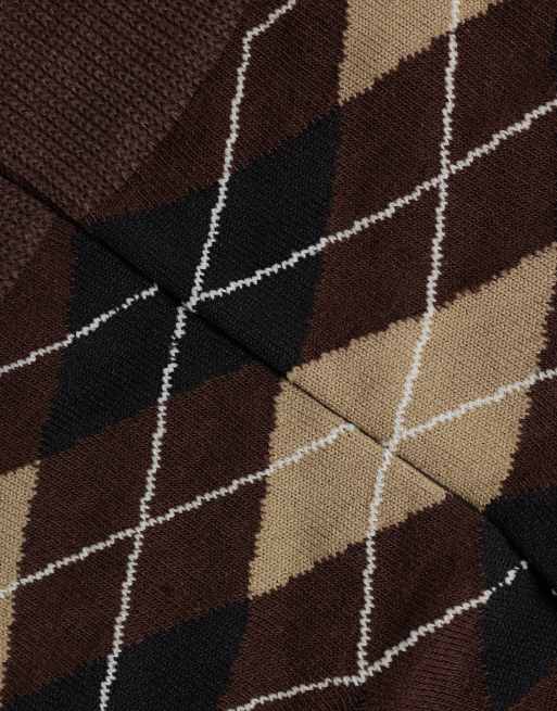 Pieces argyle ankle socks in chocolate brown, 3 of 3