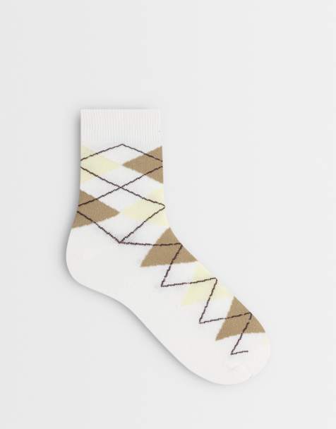 Pieces argyle enkelsokken in bruin en crème - view 1