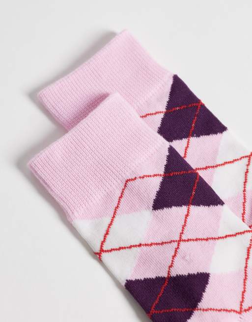 Pieces argyle enkelsokken in roze en bordeauxrood, 2 van 3