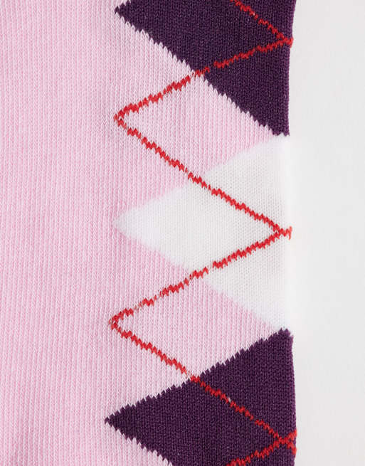 Pieces argyle enkelsokken in roze en bordeauxrood, 3 van 3
