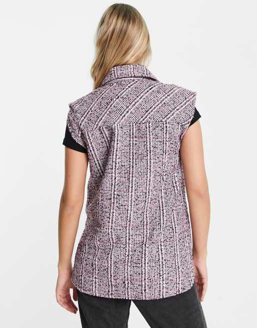 Pieces – Ärmellose Weste in Rosa und Schwarz kariert, 2 von 4