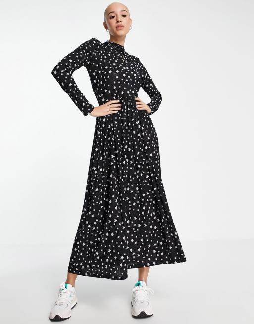 Black and white shop long dress with sleeves