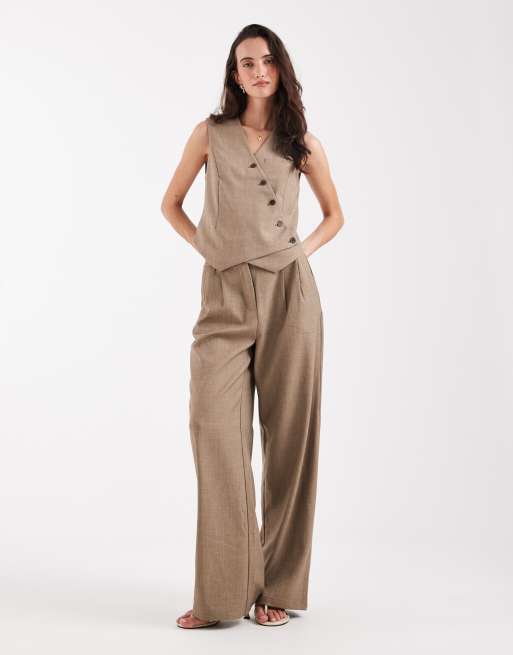 Pieces asymetric tailored waistcoat in light brown (Part of a set), 2 of 4