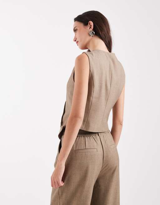 Pieces asymetric tailored waistcoat in light brown (Part of a set), 4 of 4