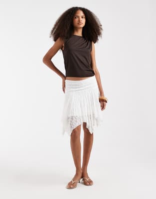 Pieces Asymmetric Hem Flippy Lace Mini Skirt In White