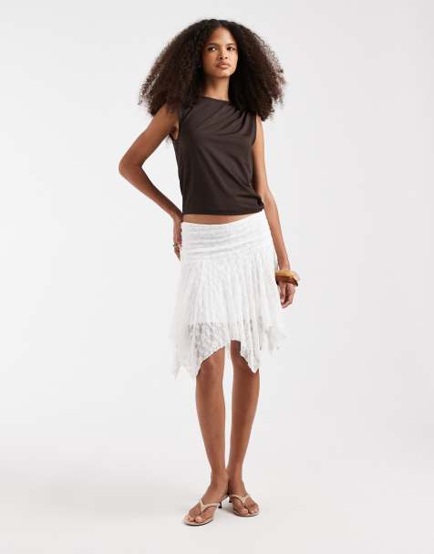 Pieces asymmetric hem flippy lace mini skirt in black - view 1