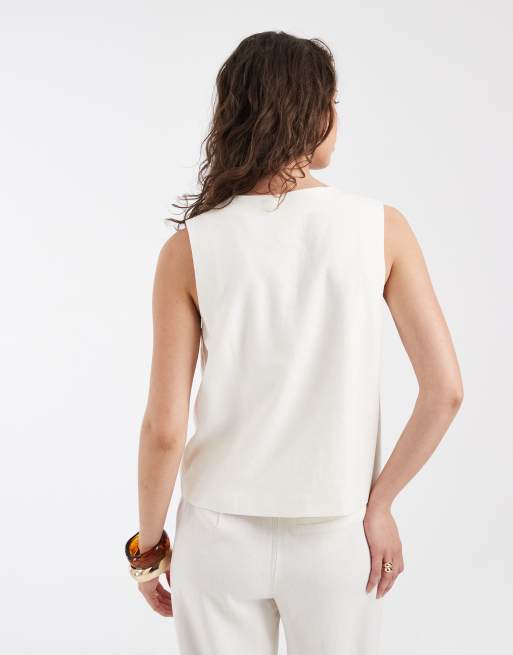 Pieces asymmetric linen touch tailored waistcoat in white (part of a set), 3 of 4