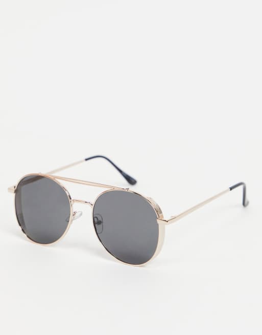 Pieces aviator sunglasses with gold rims black tint lenses ASOS