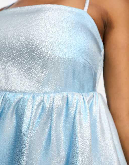 PIECES - Babydoll cami-kjole i metallisk babyblå, 3 af 4