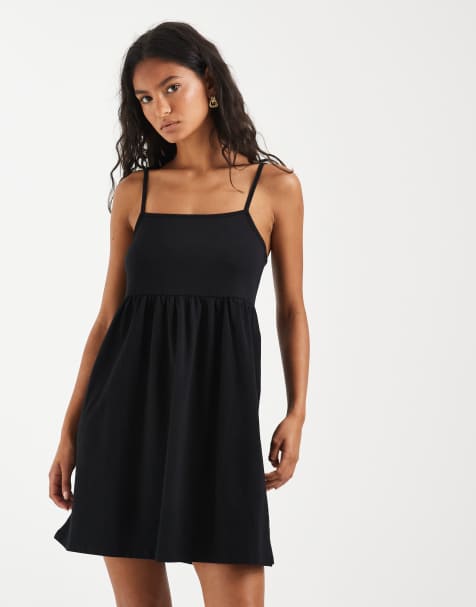 Pieces – Babydoll-Minikleid in Schwarz mit schmalen Trägern - view 1