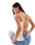 [Pieces] Pieces backless cami blouse in sand-Neutral XXS Sandshell