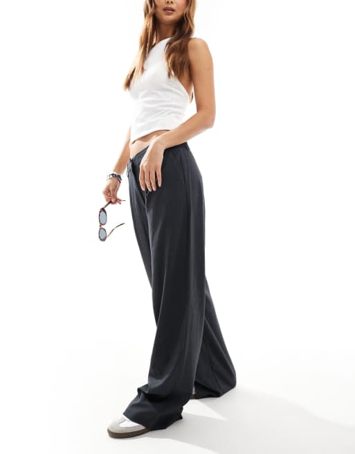 Pieces baggy tailored dad pants in dark gray