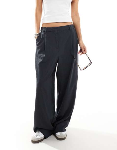 Pieces baggy tailored dad trousers in dark grey - view 1