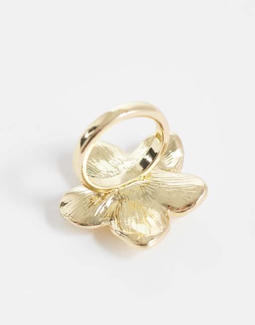Pieces - Bague avec fleur oversize - Doré, 3 de 3