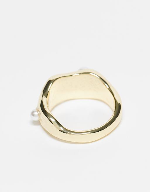 Pieces - Bague chunky en plaqué or 18 carats avec perles nacrées, 3 de 3