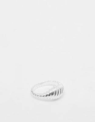 Pieces - Bague chunky texturée en argent massif plaqué-Argenté