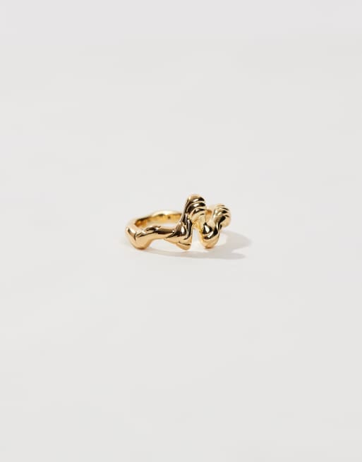 Pieces - Bague effet fondu en plaqué or 18 carats avec boîte cadeau - Doré, 2 de 3