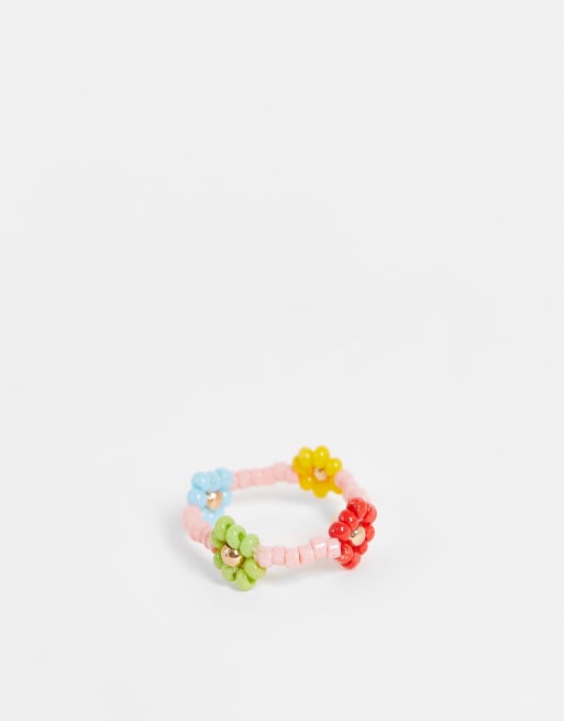 Pieces - Bague en perles à fleurs - Multicolore