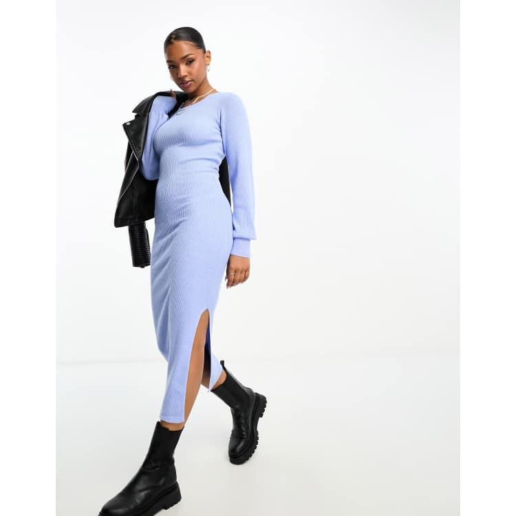 Pieces balloon sleeve knitted maxi sweater dress in baby blue