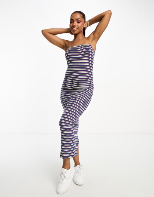 striped bodycon midi dress Women's The Real Thing Striped Bodycon Midi Dress in Beige