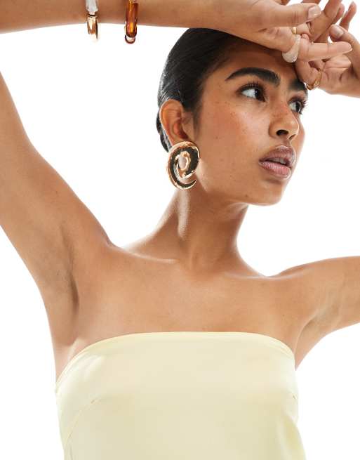 Pieces bandeau maxi satin dress in pale banana